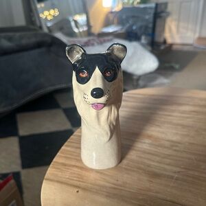 Anthropologie Black and Cream Dog vase 6.5” new in box